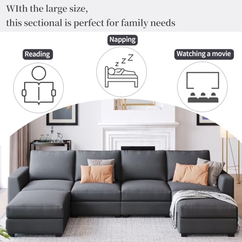 TRIPLE TREE Large U-Shaped Sectional Sofa Couch Sets with Removable Ottomans for Living Room, 131" Polyester Upholstered Couch, Modern 6 Seater Sofa Couches for Apartment Office, Gray