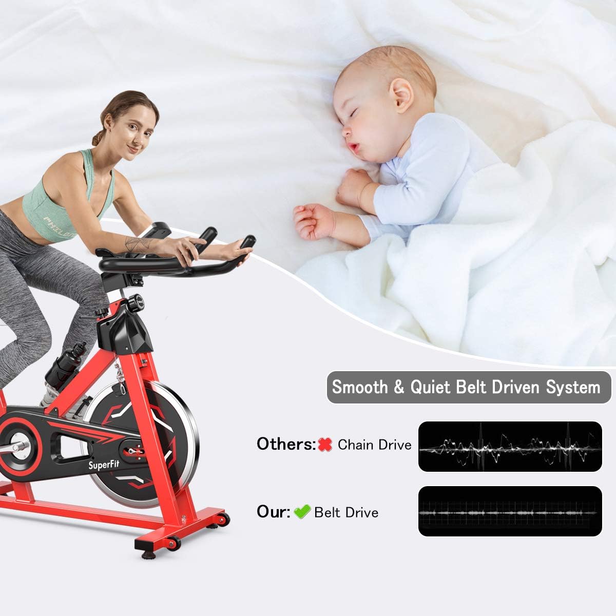 GYMAX Indoor Exercise Bike, 30 LBS Flywheel Adjustable Stationary Cycling Bike with LCD Monitor & Water Kettle, Belt Drive Cardio Training Bike for Home Gym