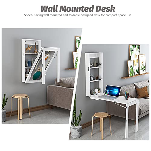 Wall Mounted Desk with Storage Shelves, Space Saving Folding Computer Desk for Office, Study and Writing Workstation, Freestanding 3 Tier Ladder Shelf Desk, Natural