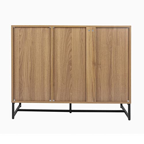 Henf Sideboard Buffet Cabinet with 3 Fluted Glass Doors, Modern Wood Kitchen Storage Cabinet Sideboard w/Height-Adjustable Shelf, Accent Console Table for Kitchen Dining Living Room Hallway Office
