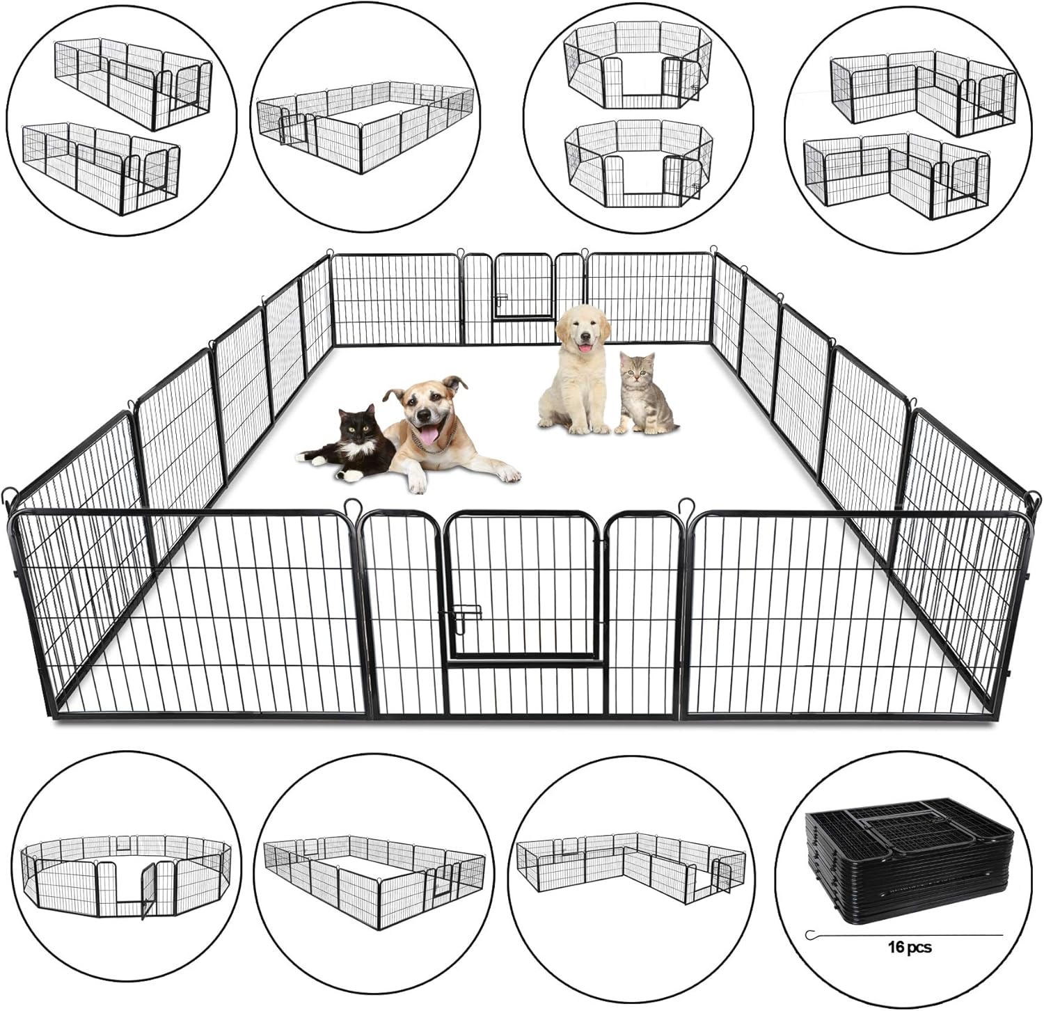 ZENSTYLE 24” Tall Foldable Heavy Duty Metal Pet Playpen 16 Panels Dog Puppy Cat Exercise Fence Barrier Kennel for Outdoor & Indoor
