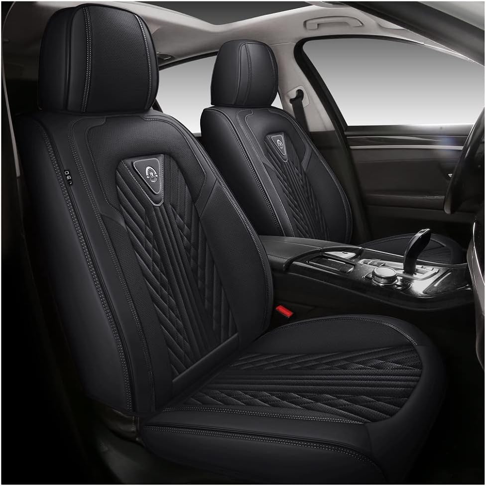 YHCBNKI01 Luxury PU Leather Auto Car Seat Covers 5 Seats Full Set Universal Fit (Red-Black)