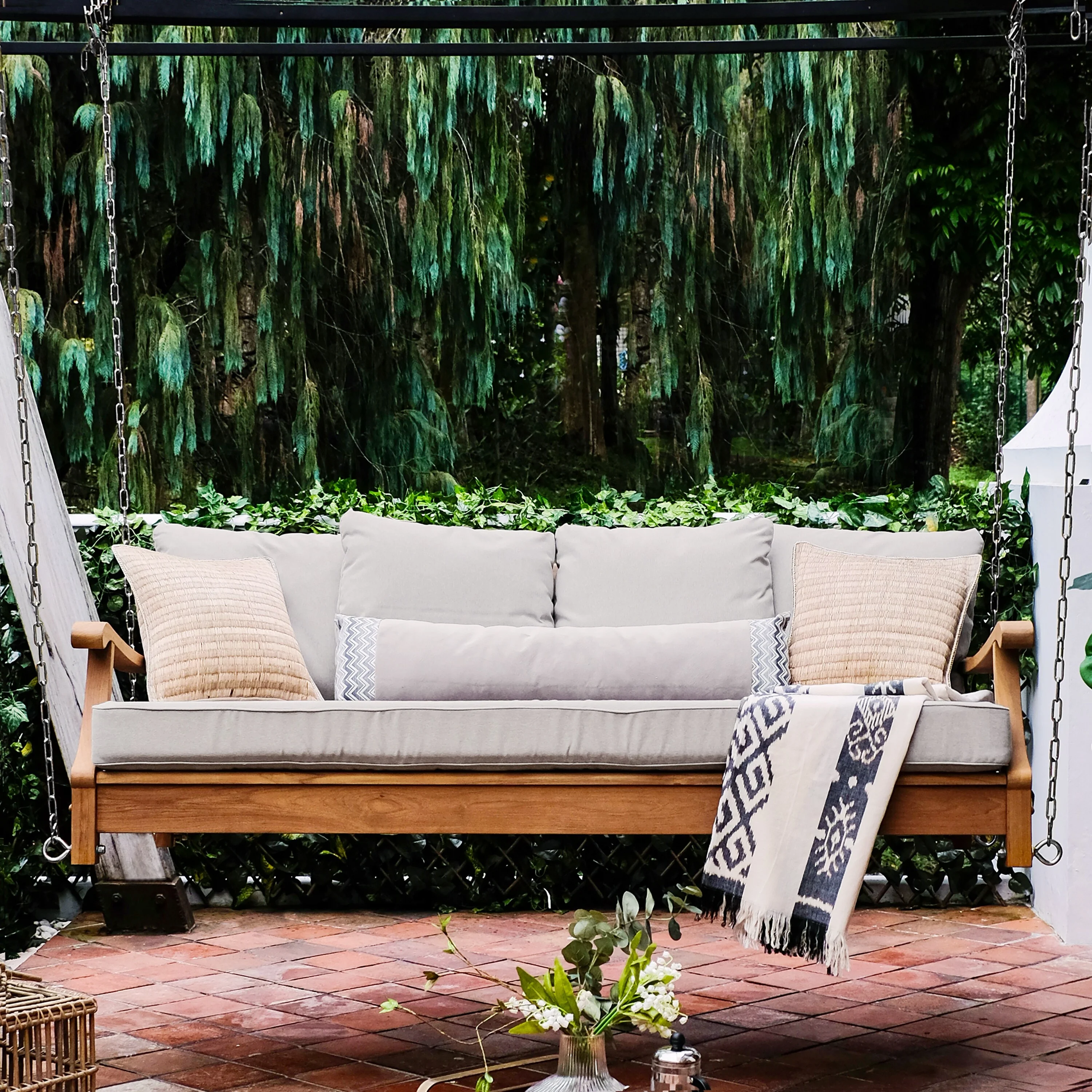 Cambridge Casual  Robin Teak Wood Outdoor Swing Daybed with Cushion