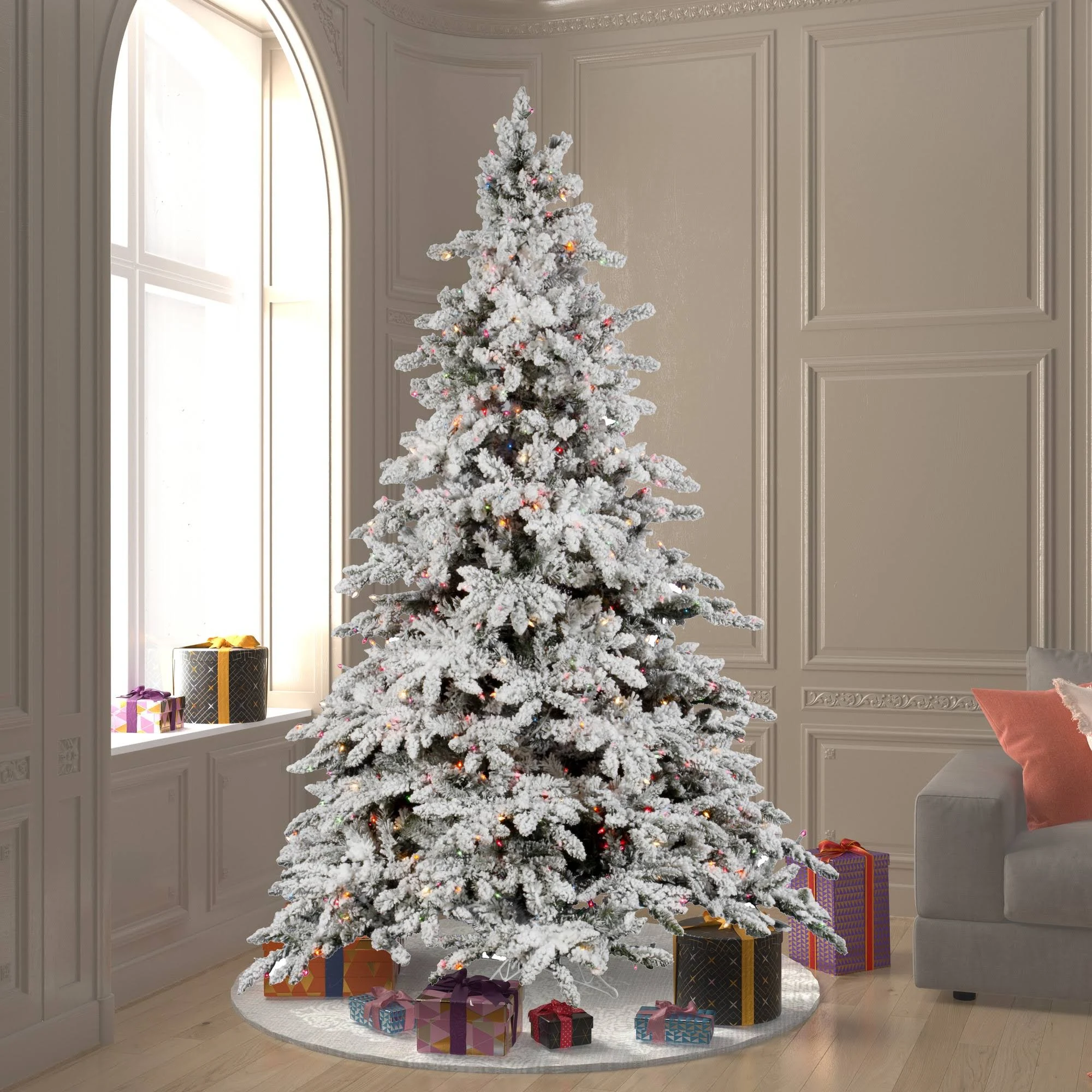 Vickerman 7.5& x 65x22 Flocked Utica Tree with 850 Multicolor Dura Lit Lights