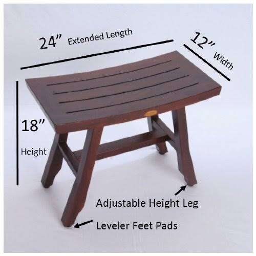 DecoTeak 24 Satori Teak Shower Bench- Eastern Style- Extended Length- Shower, Shaving, Display- Foot Leveling Pads