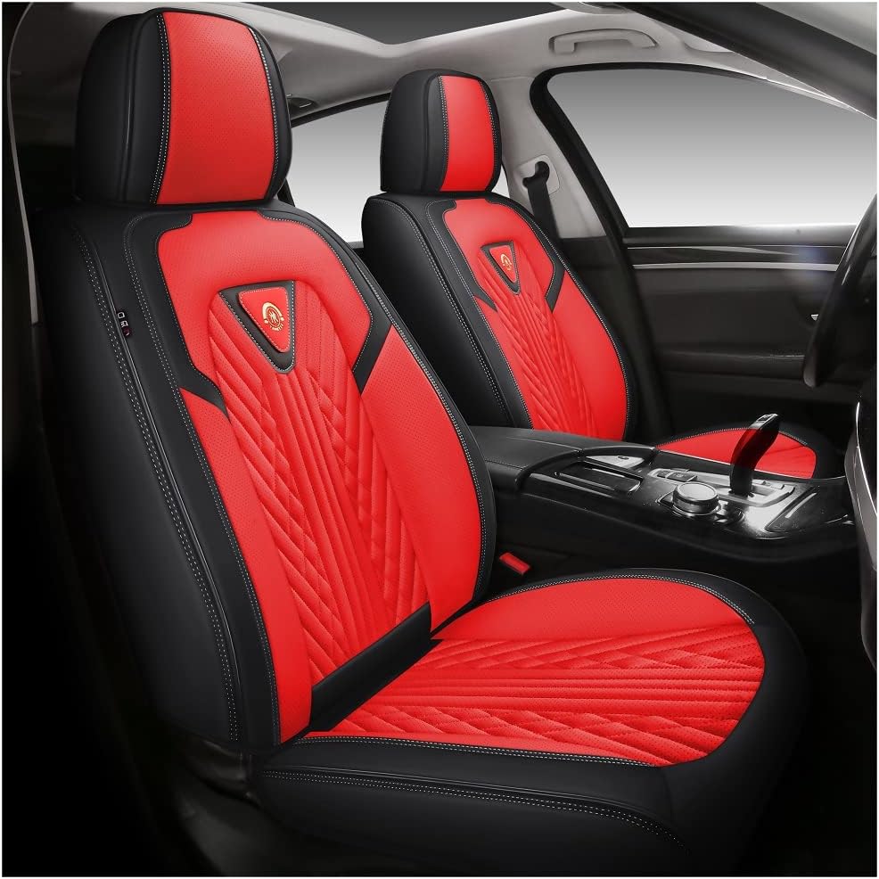 YHCBNKI01 Luxury PU Leather Auto Car Seat Covers 5 Seats Full Set Universal Fit (Red-Black)