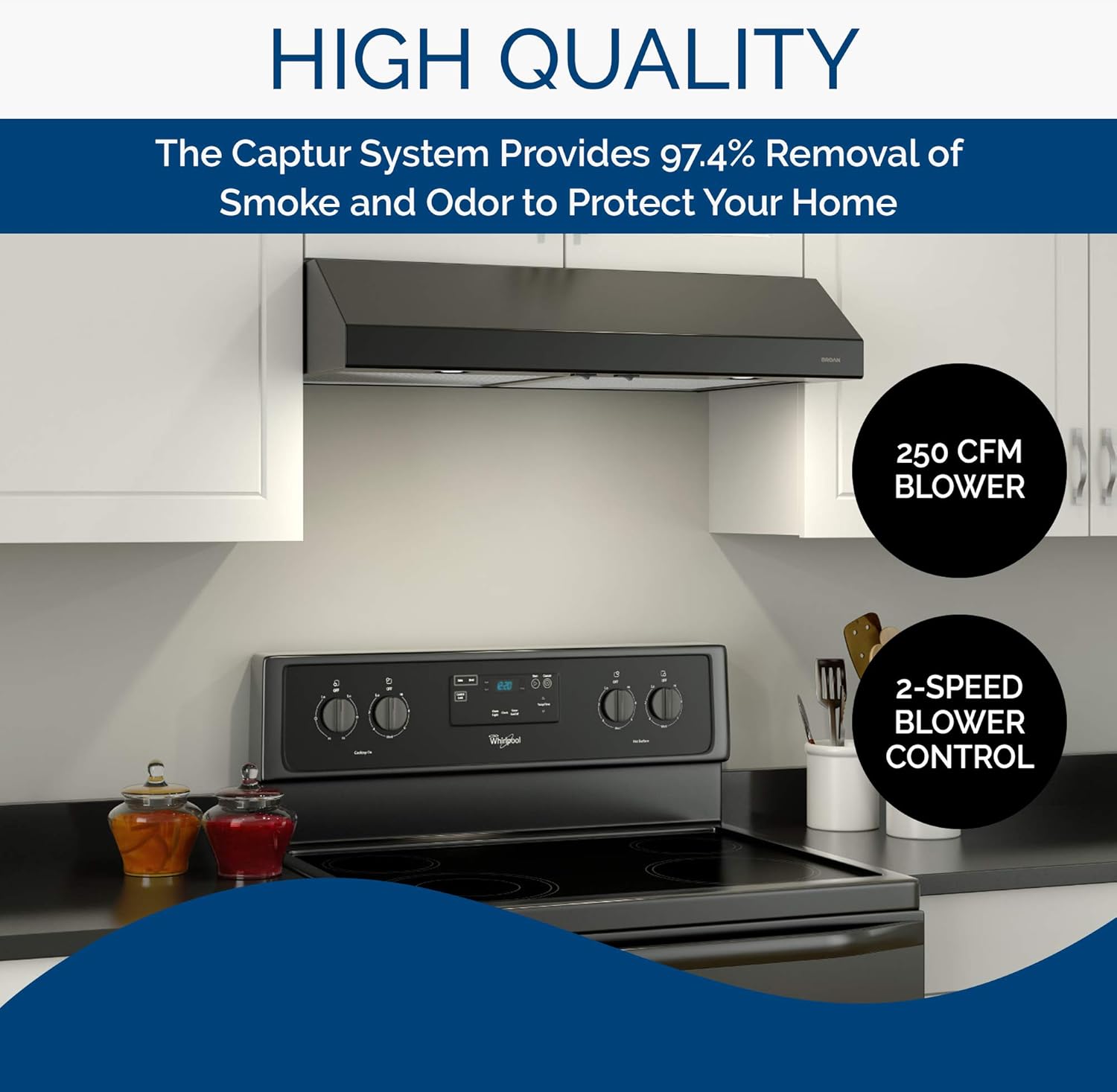 Broan-NuTone BCSD136BL Glacier Range Hood with Light, Exhaust Fan for Under Cabinet, Black, 36-inch