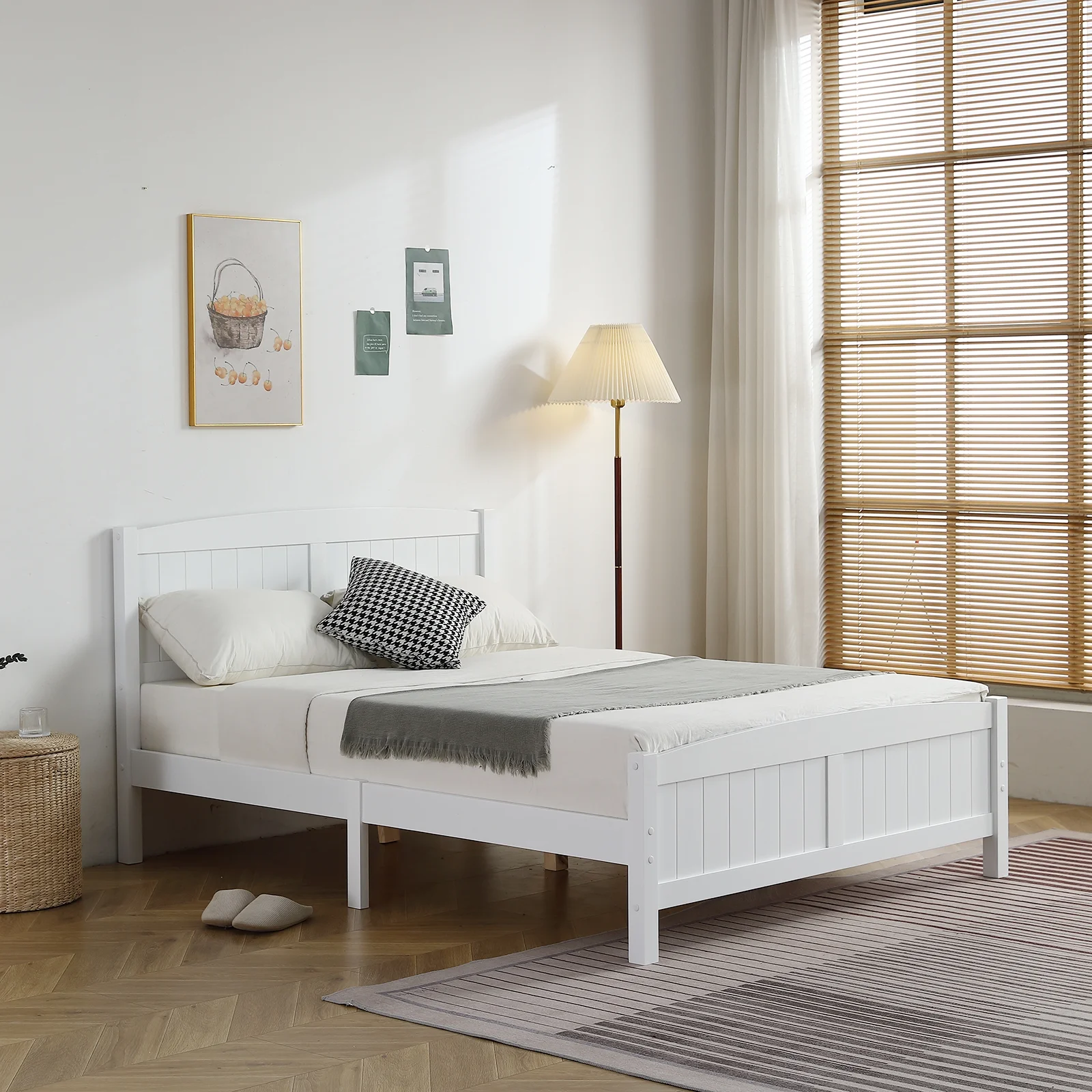 Paproos Full Size Bed Frame, Modern Wood Platform Bed with Headboard and Footboard, Strong Wooden Slats Support, Heavy Duty Full Bed Frame for Kids Teens Adults, No Box Spring Needed, White