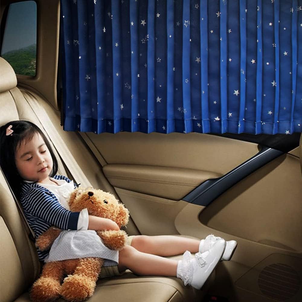 Ovege Car Window Shade -Car Side Window Sun Shade Car Curtain Pleated Silky UV Protection Privacy Baby Suction Magnetic (Black-Opaque, Front&Back 4pcs)