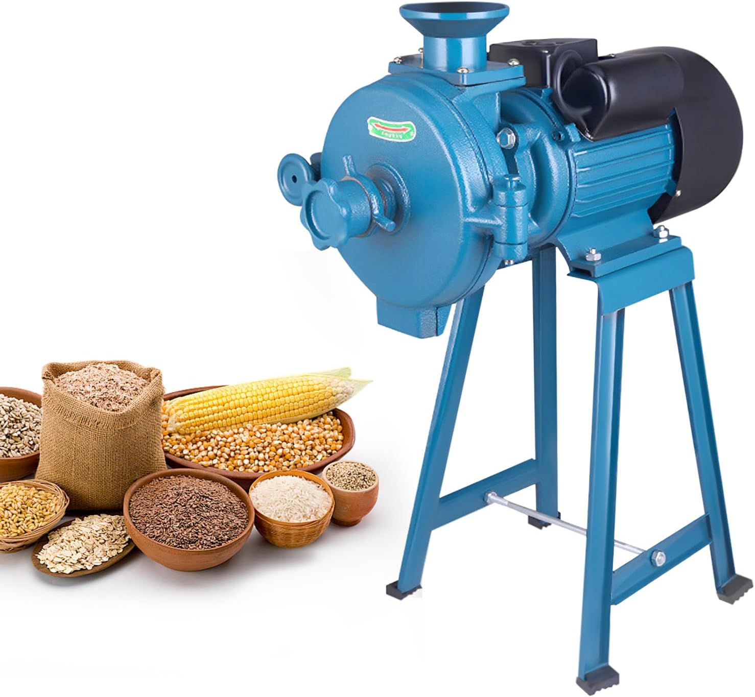 2200W Blue Electric Grain Mill with Funnel, Dry Cereals Rice Wheat Corn Mills Electric Grain Mill Grinder Electric Grain Grinder Heavy Duty Home/Commercial Electric Feed Mill Dry Cereals Grinder