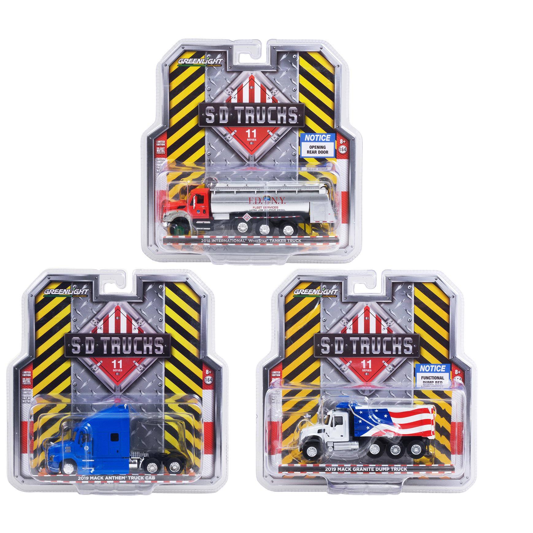 S.D. Trucks 3 Piece Set Series 11 1/64 Diecast Models by Greenlight