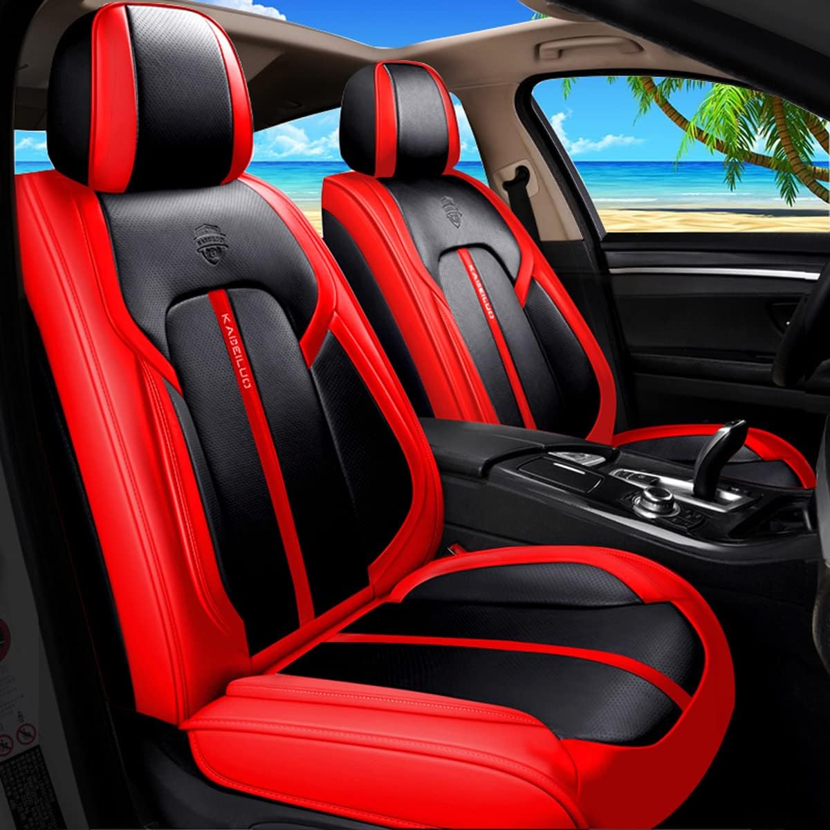 OSO Comfortable Leather Auto Car Seat Covers 5 Seats Full Set Universal Fit(Red & Black)