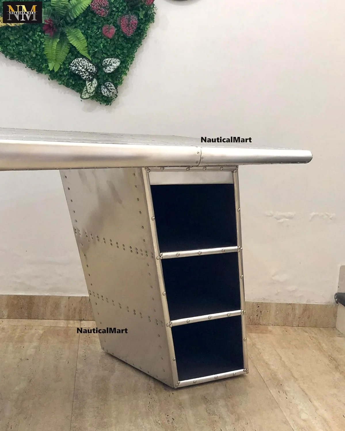 NauticalMart Aviator Wing Desk Aluminium Table Home Office Aviator Furniture Decor (with Shelves, 70 Inches)