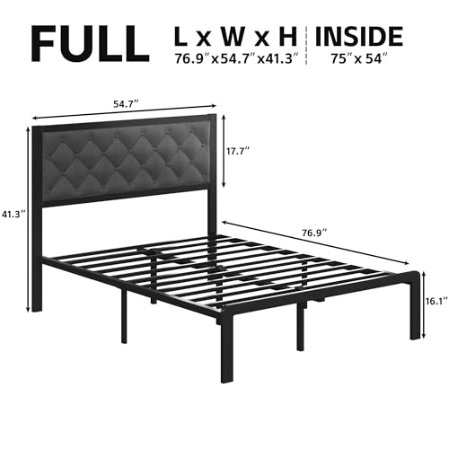 Queen Bed Frame with Headboard PU Leather Upholstered Bed Frame Platform,All Metal Slats Support Platform Bed Frame with Storage Space,Easy Assembly,Noise Free,No Box Spring Needed,Black