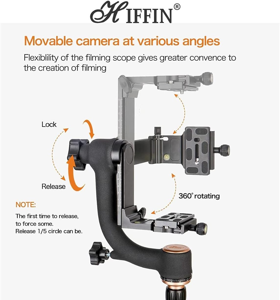 HIFFIN 360 Degree Gimble Tripod Head Panoramic Gimbal Tripod Head with Arca-Swiss Standard 1/4'' Quick Release Plate and Bubble Level for Digital