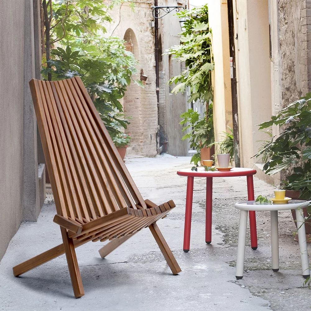 Folding Wooden Outdoor Chair, Stylish Low Profile Acacia Wood Lounge Chair for the Patio, Porch, Lawn, Garden, Assembly Required