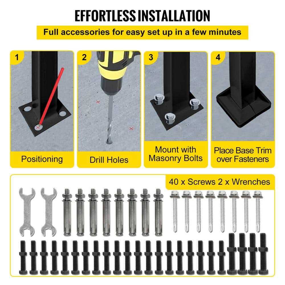 VEVOR Handrails for Outdoor Steps Fit or 4 Steps Outdoor Stair Railing Wrought Iron Handrail with baluster - Shop Hardware Tools Online Store