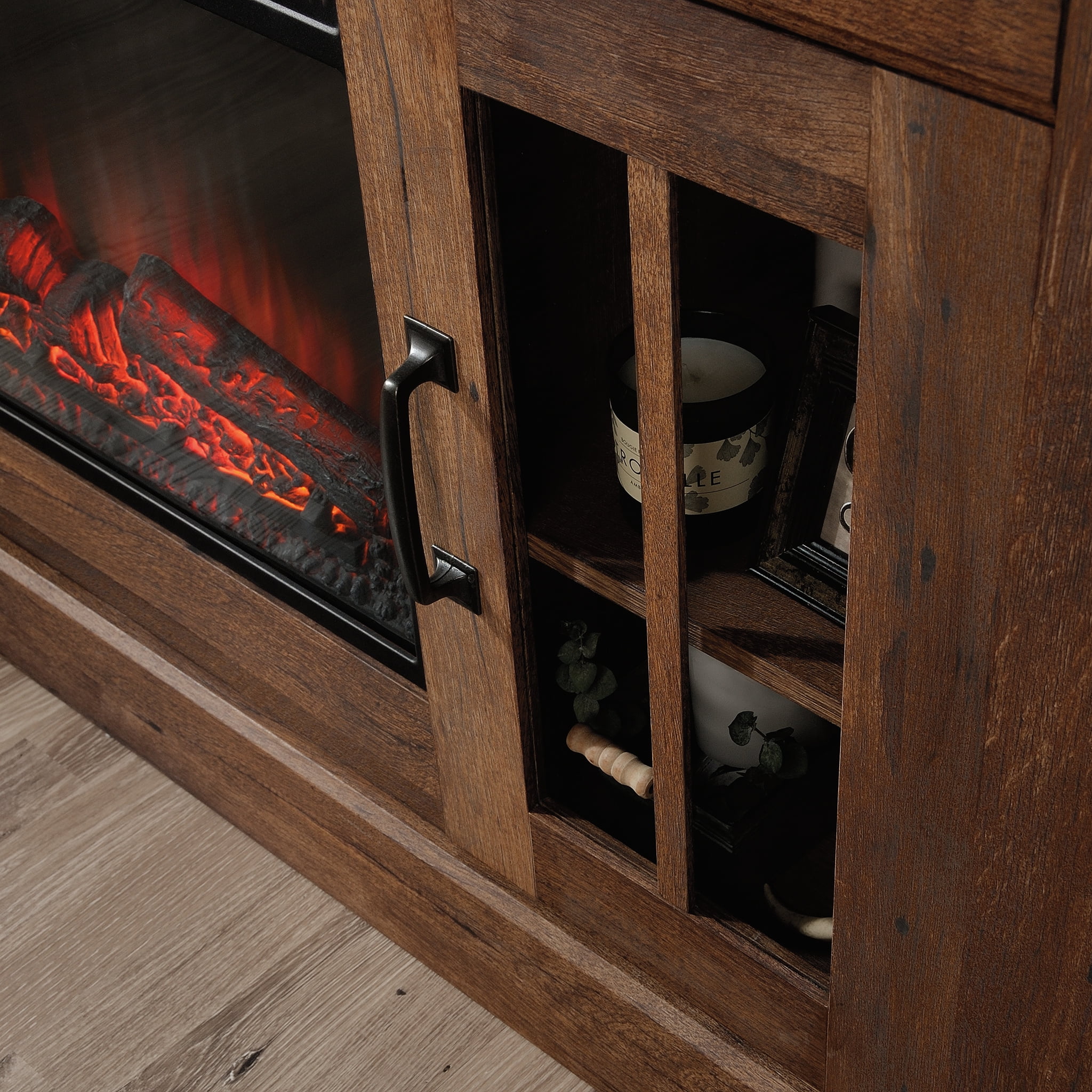 Sauder Rustic Fireplace TV Stand for TVs up to 50", Vintage Oak Finish