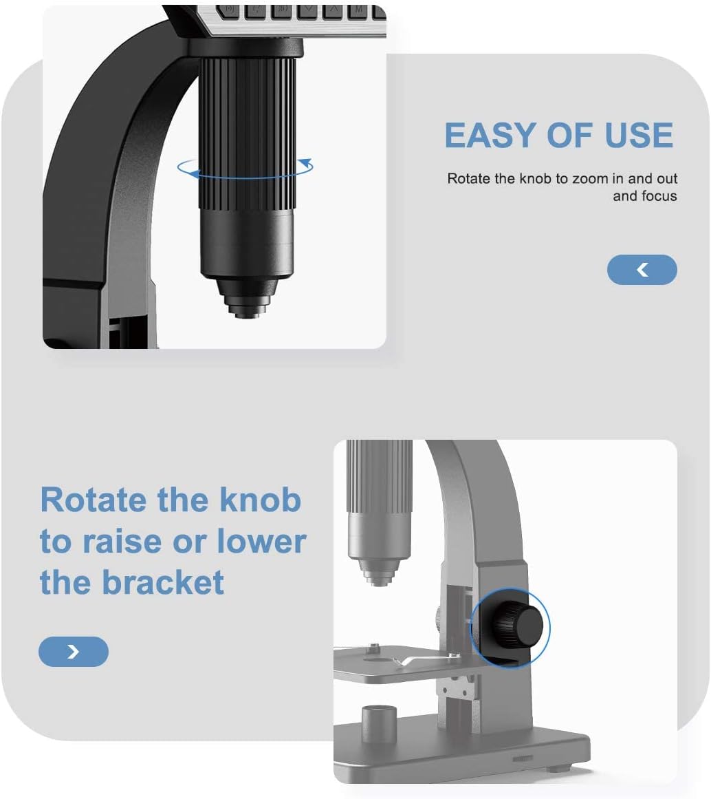 TOMLOV DM11 LCD Digital Microscope with 2000X Dual Lens(Digital & Microbial Lens), 7'' IPS Display∣10 LEDs∣12MP Resolution∣Windows/Mac OS Compatible, SD Card Included