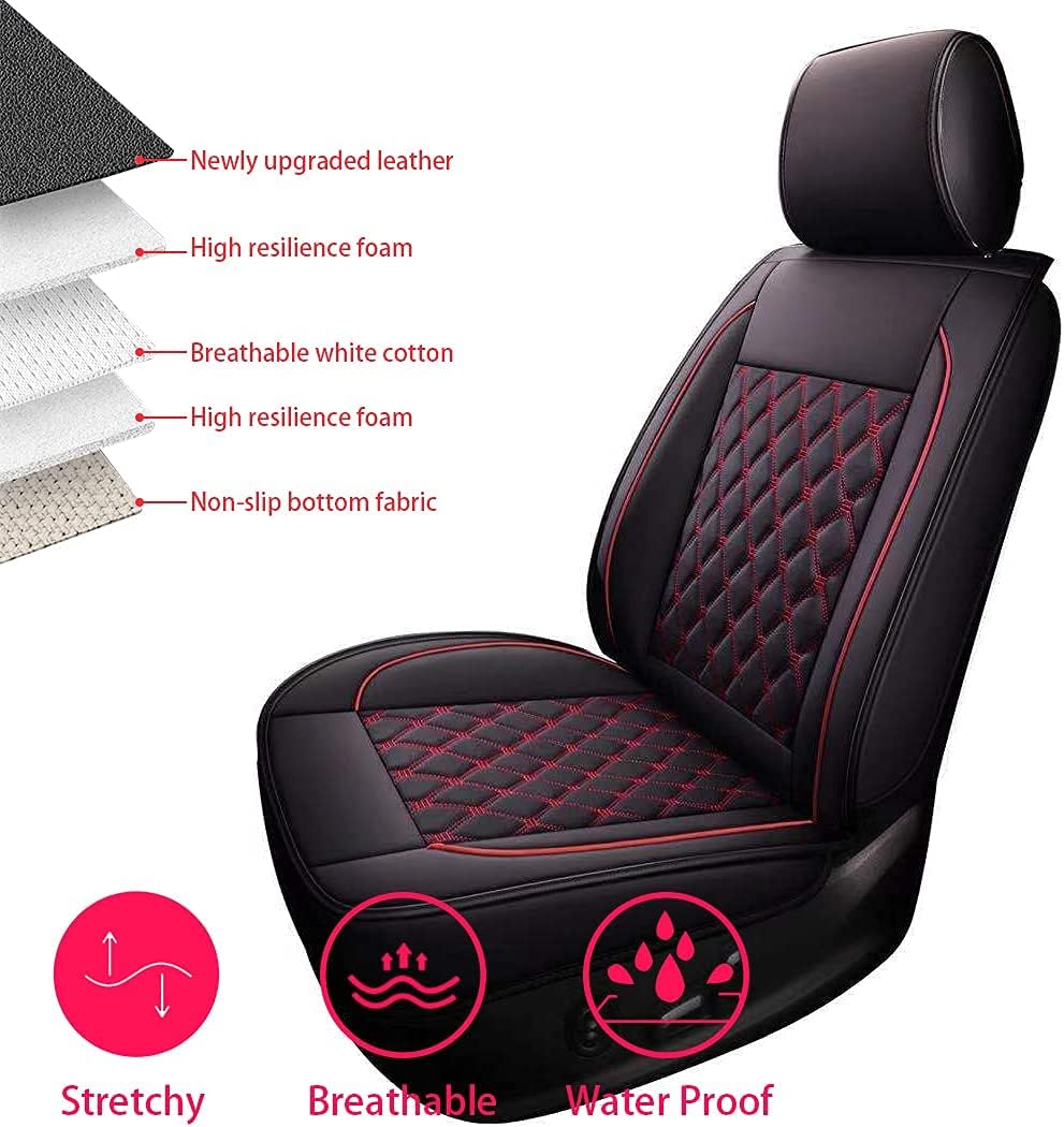 OSEHYL Car Seat Covers Luxury Leather Protector Universal Fit Full Set Upgraded Waterproof Breathable Full Coverage Wear-Resistant Non-Slip Vehicle Cushion Covers for SUV Cars Pickup Truck (Black&Red)
