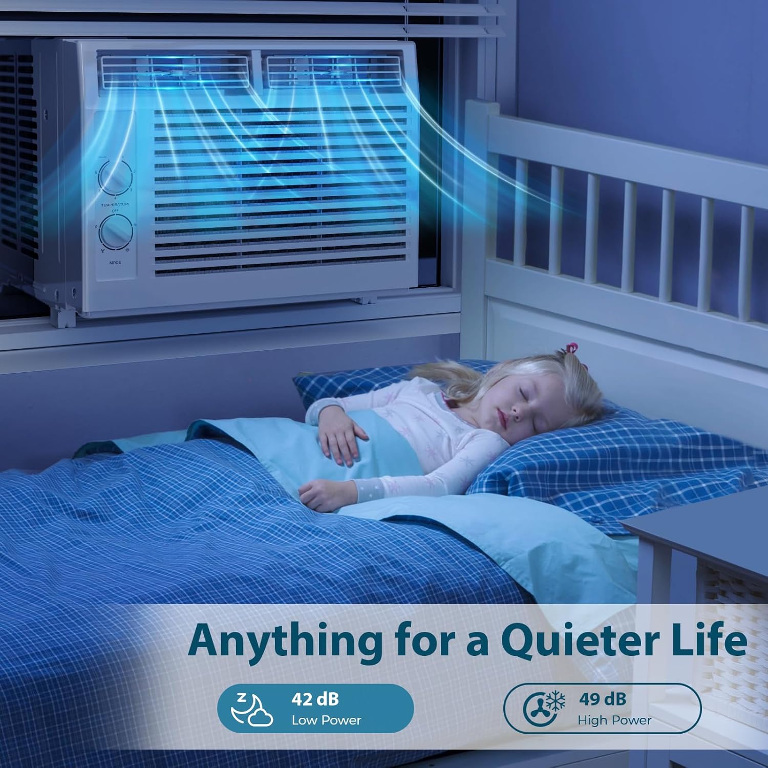 Antarctic Star Window Air Conditioner, 7 Temp Dial, Cools up to 150 Sq.Ft. —2 Modes, Cooling and Fan mode, Full Window View Low Noise Quiet Operation, Adjustable Louvers, White