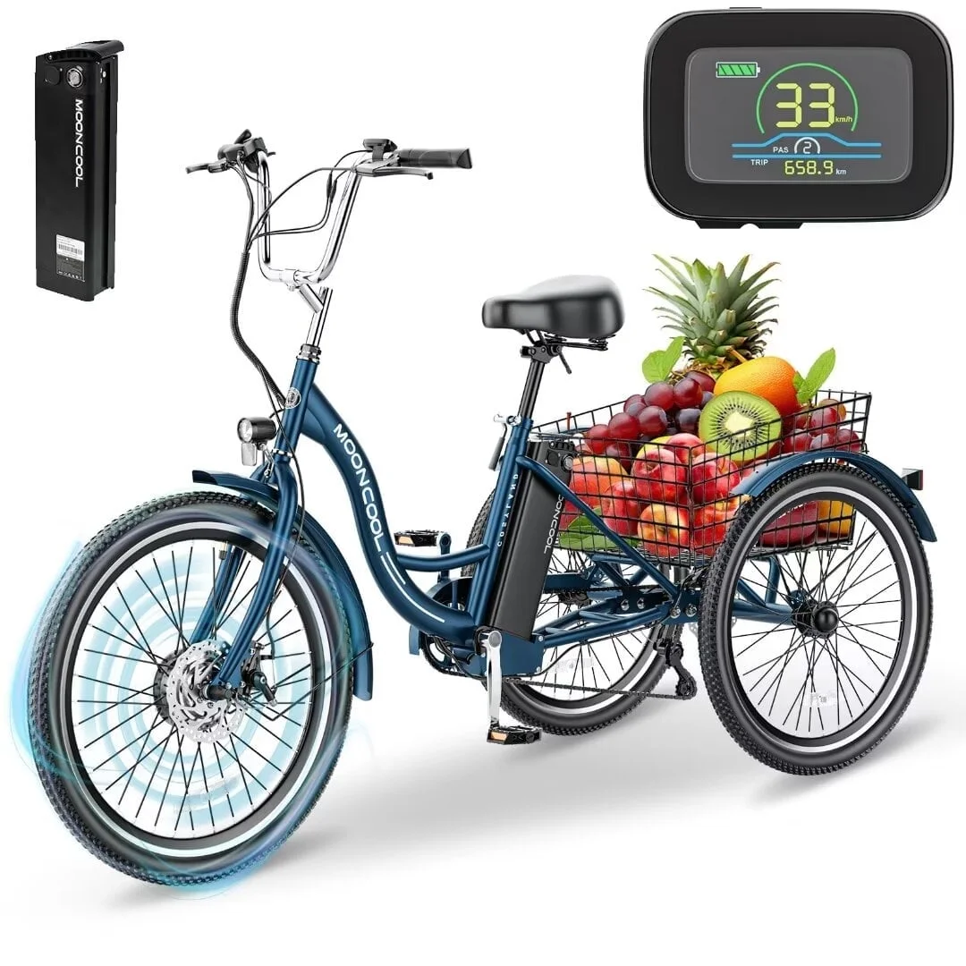 Docred 24'' Adult Electric Tricycles 3 Wheel Electric Bike, 15.5 mph 500W Electric Trikes for Seniors .7-Speed & 4 Adjustable Riding Modes Electric Tricycle with 36V Removable Lithium Battery