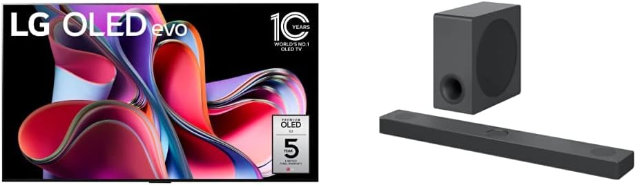 LG G3 Series 55-Inch Class OLED evo 4K Processor Smart Flat Screen TV for Gaming OLED55G3PUA, 2023 S80QY 3.1.3ch Sound bar with Center Up-Firing, Dolby Atmos DTS:X, Black