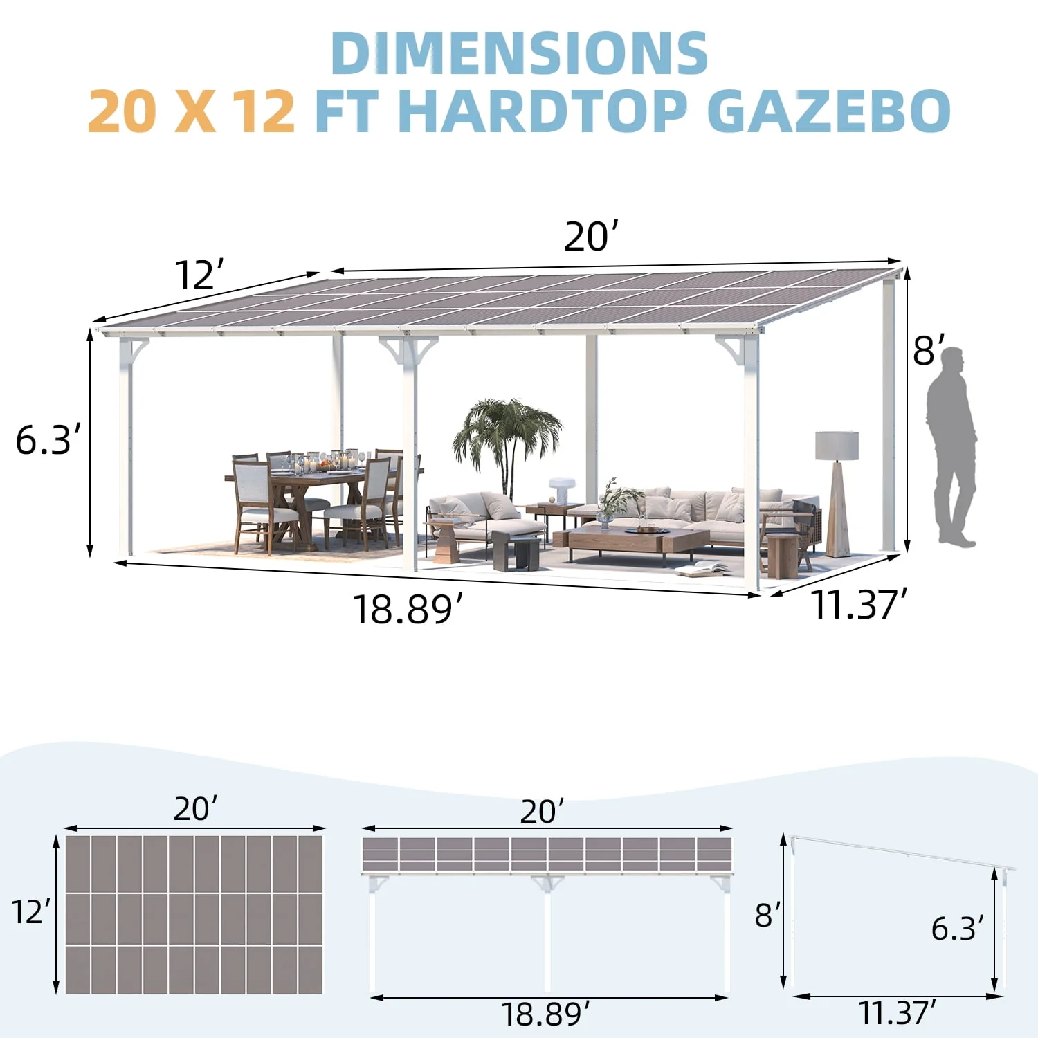 AECOJOY 10' x 14' Hardtop Gazebo Outdoor Aluminum Pergola for Garden, Patio, Backyard-Gray