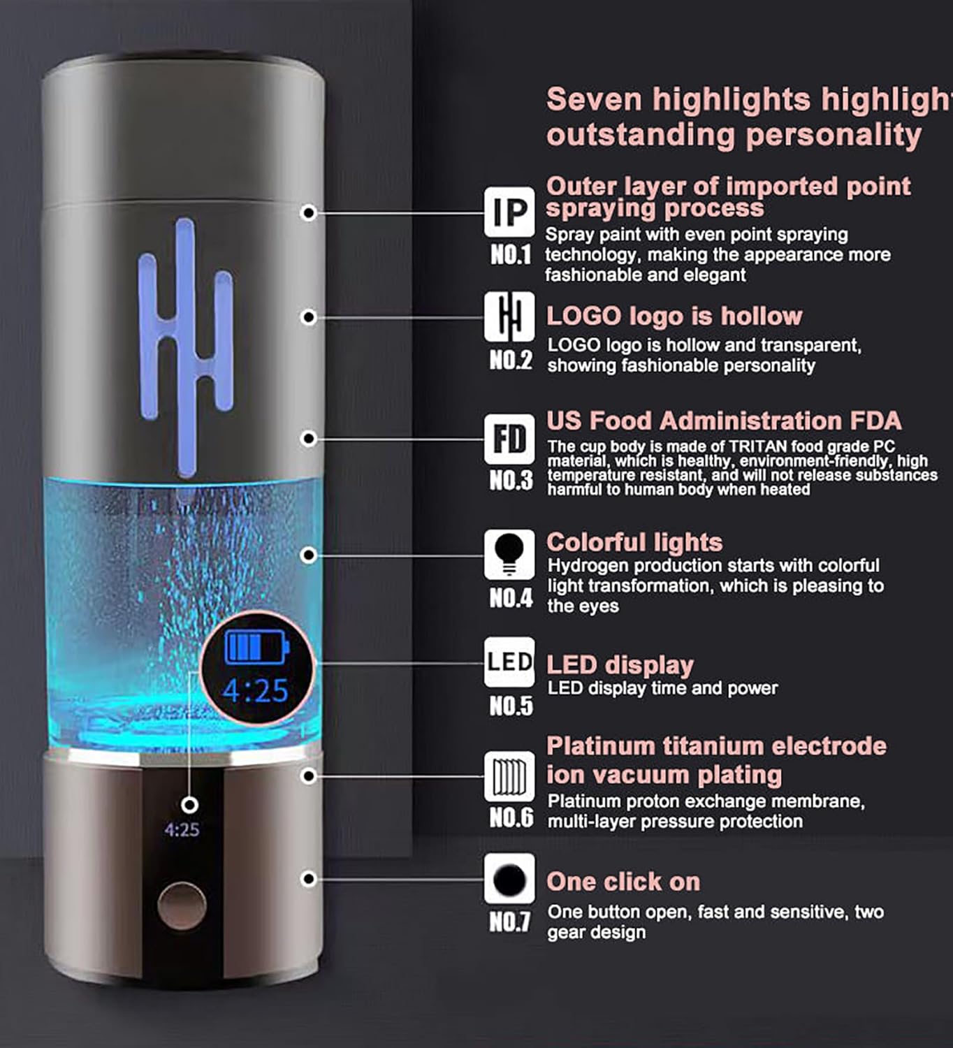 Hydrogen Water Bottle 2024, Portable Hydrogen Water Ionizer Machine, Hydrogen Water Machine Improve Water in 5 Minutes for Home,Office, Travel,Daily Drinking