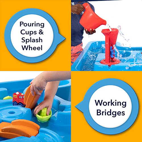 Simplay3 Big River and Roads Water Play Table, Outdoor Activity Table with Track Toys for Toddlers and Kids, 9 Accessories Included, Made in USA