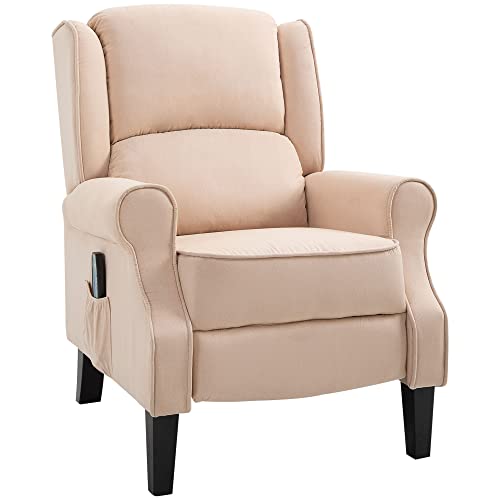 HOMCOM Vibration Massage Recliner Chair for Living Room with Heat, Wingback Single Sofa, Modern Suede Fabric Push Back Reclining Chair with Footrest, Side Pocket, Black