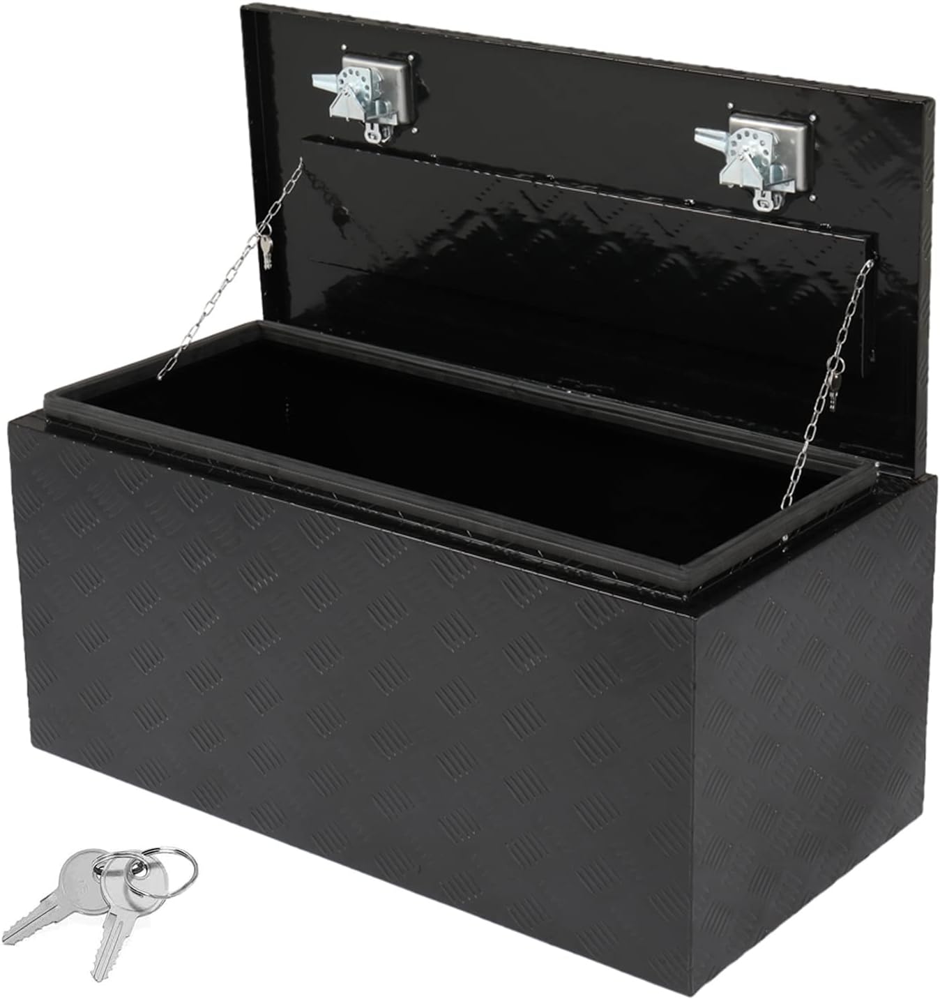 BATONECO Truck Bed Tool Box Trailer Storage Tool Box Underbody Toolbox W/Lock Latch w/Keys, T-Handle，36 X 18 X 17 Inch Silver Aluminum 5 Bar Tread