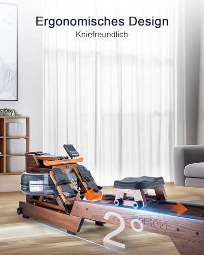 Water Rowing Machine for Home Use, Oak Wood Rower Machine with Dedicated Monitor & Bluetooth App, Upgraded Handle, Adjustable Footpad, Tablet Holder Water Rowing Machine
