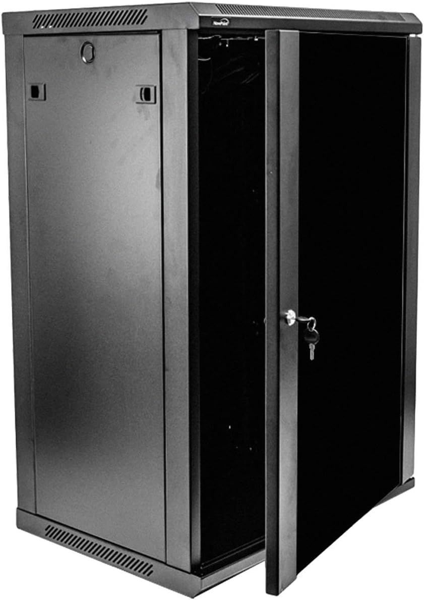NavePoint 18U Deluxe IT Wallmount Cabinet Enclosure 19-Inch Server Network Rack with Locking Glass Door 16-Inches Deep Black