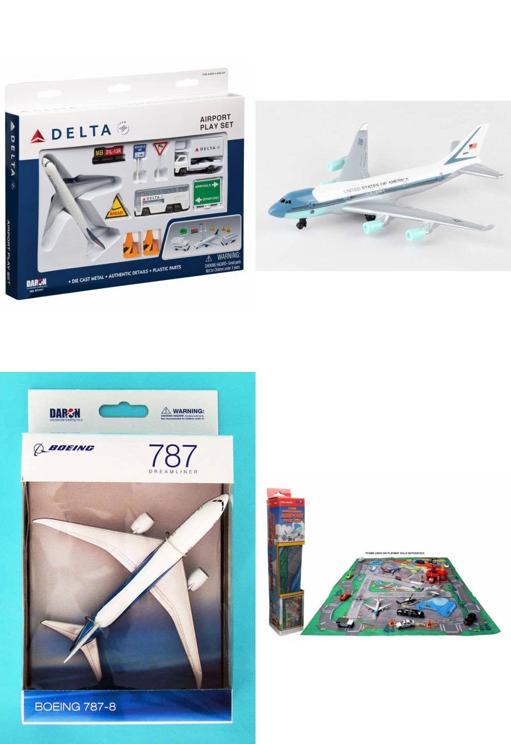 Toy Airplane Playset - Airport Playmat with Three 5.5x22 Diecast Model Planes u0026 Accessories - Delta, Air Force One, Boeing