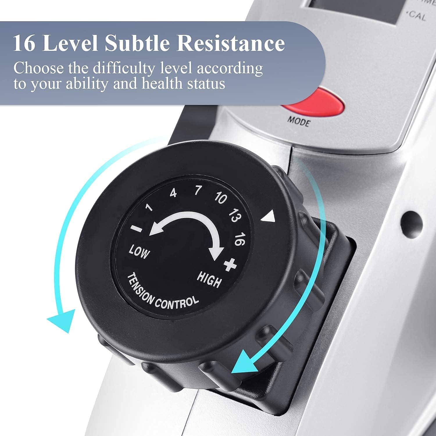 Under Desk Bike Pedal Exerciser, 16 Levels Resistance Magnetic Exercise Bike LCD Monitor for Arm Leg Body Workout at Home & Office for Elderly Recovery & Exercise (Resistance Bands Included)