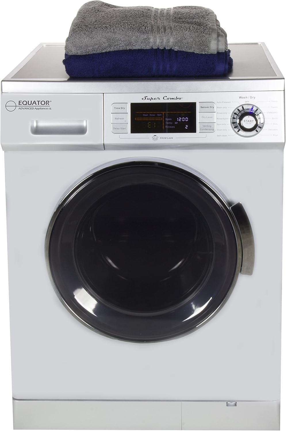 Equator All-in-one Compact Combo Washer Dryer 1200 RPM spin, Auto water level, Sensor Dry Optional Venting/Condensing in Silver; 2016 Model
