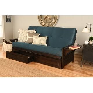 Porch & Den DeSoto Espresso Full-Size Futon Frame with Innerspring Mattress and Storage Drawers (Suede Navy), Blue