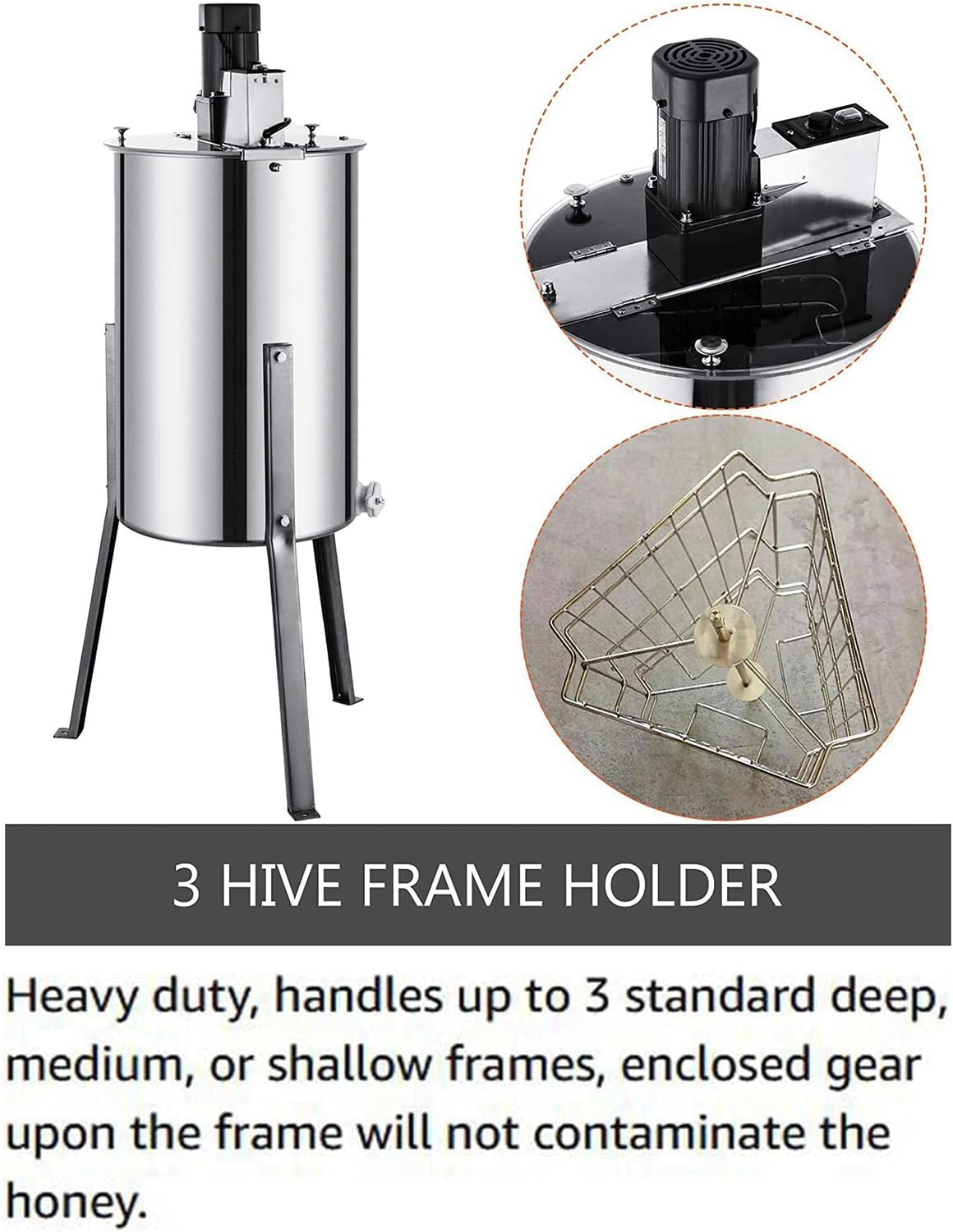 Electric Honey Extractor Separator, 3 Frame Food Grade Stainless Steel Honey Extractor, Drum Extraction Apiary Centrifuge Equipment for Honey Making, for Beekeeper