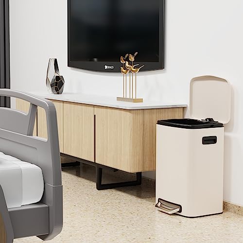 pouseayar Stainless Steel Large Trash Can with Soft Close Lid - Foot Pedal Rectangular Garbage Bin Fingerprint-Proof, and Durable for Kitchen, Home, and Office