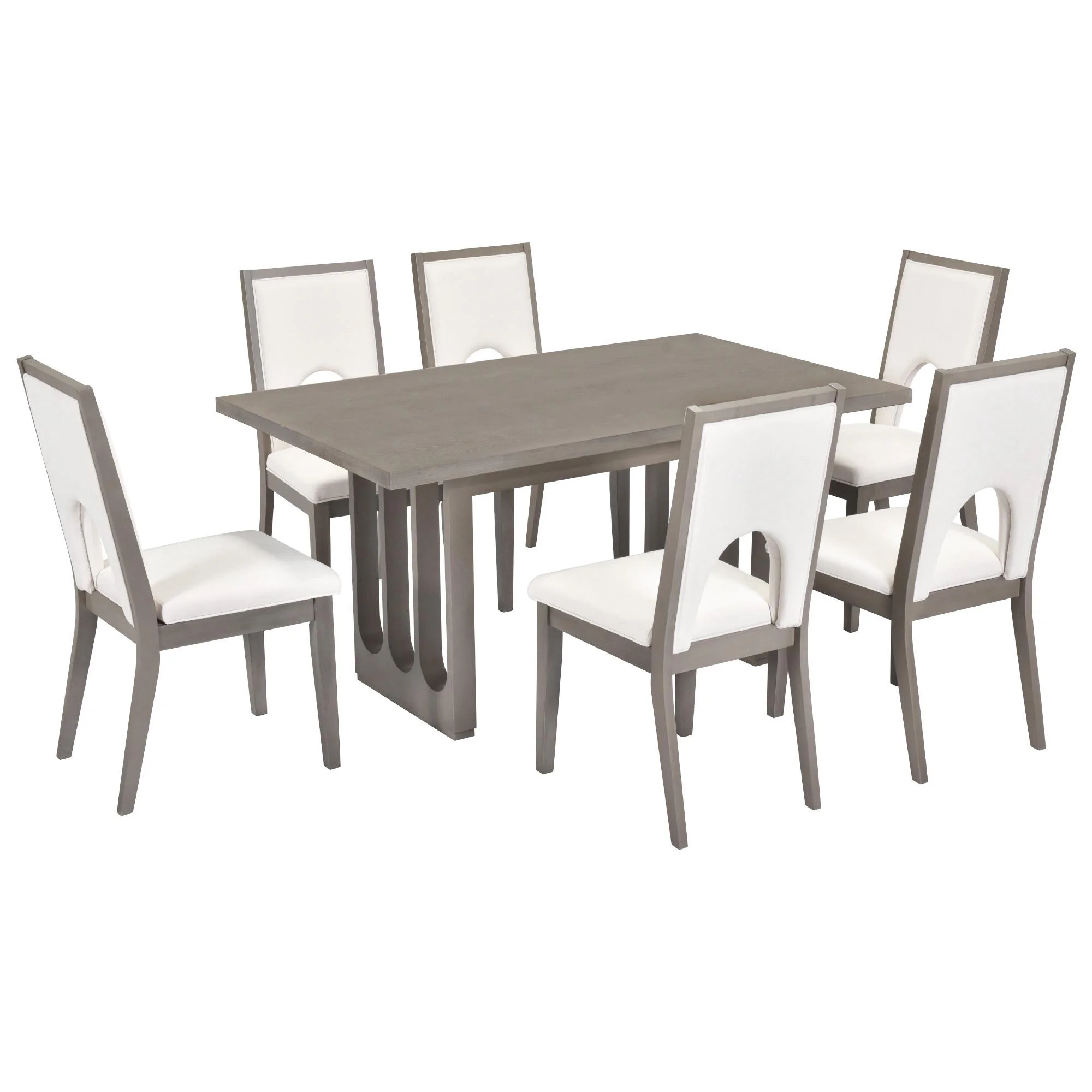 Wood Dining Table Set for 6, Atumon 7 Piece Dining Room Set, Dining Table Set with 6 Beige Cushioned Chairs, Farmhouse Dining Table Set, Dining Table Set Furniture for Kitchen Dining Room, Gray