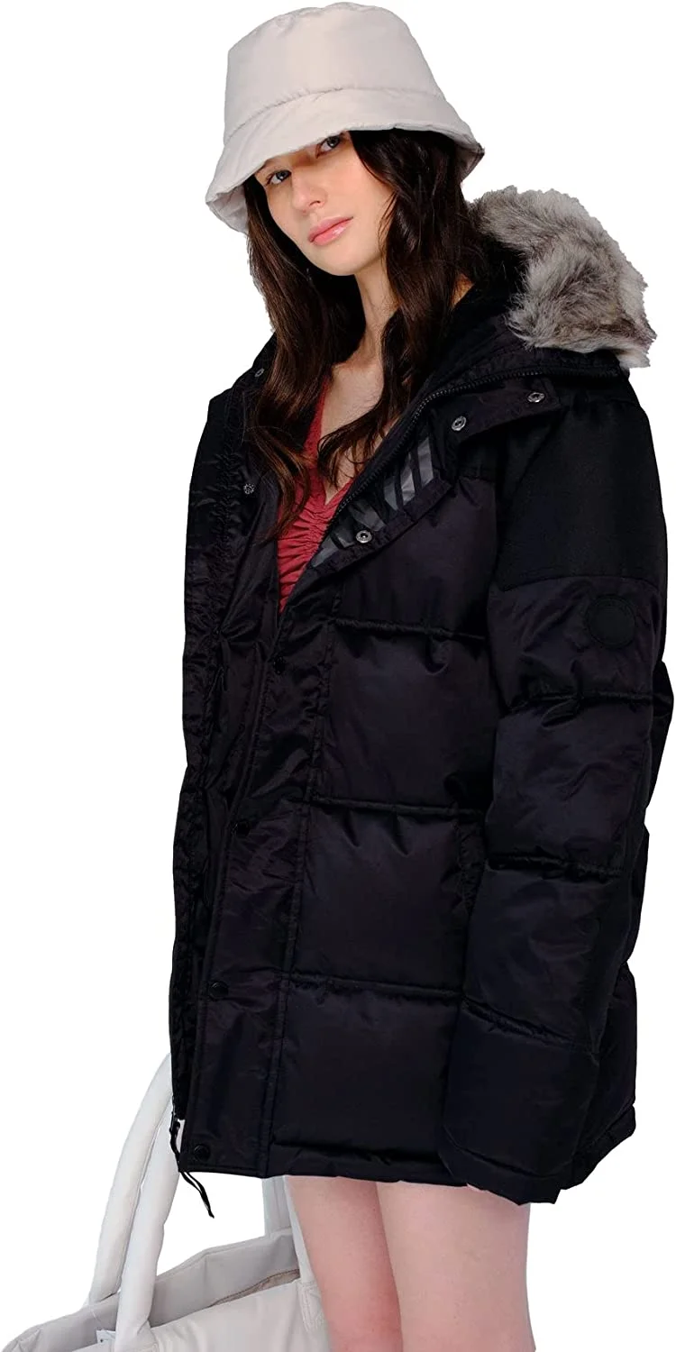 Members Only Women's Heavy Snorkel Oversized Jacket- Black - Medium