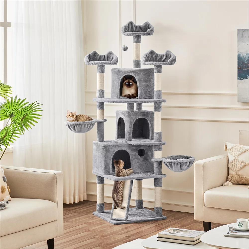 Yaheetech 76.5-inch Cat Tree Cat Tower with Condos, Light Gray - Curated Treasures Market