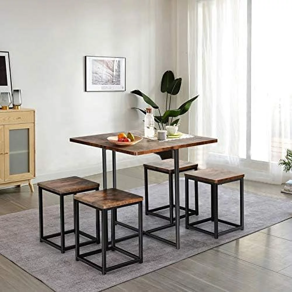 xrboomlife 5 Piece Dining Table Set  Dining Set for 4 with Square Stools  Small Kitchen Table Set with Metal Frame  Compact Design for Small Space  Home Kitchen  Pub Apartment