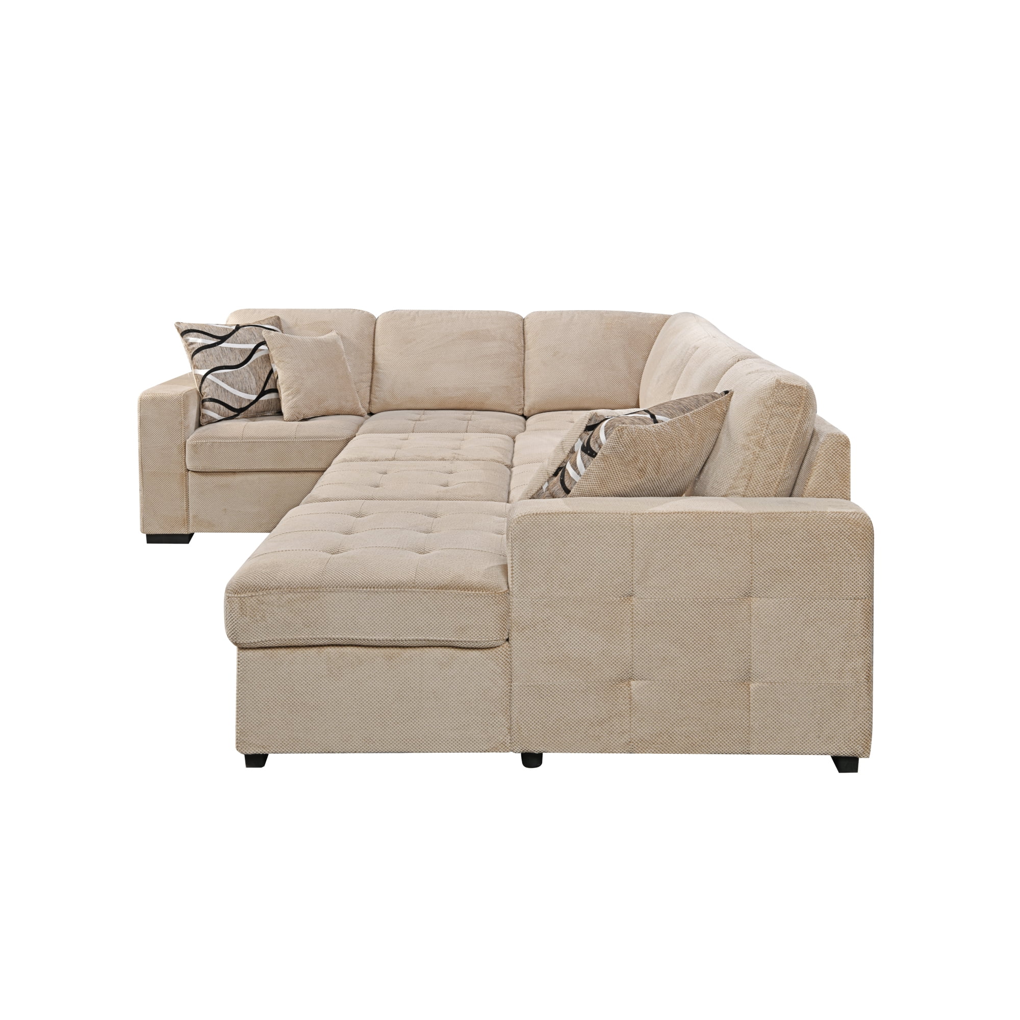 123" Oversized Sectional Sofa with Storage Chaise, U Shaped Sectional Couch with 4 Throw Pillows for Large Space Dorm Apartment. Beige