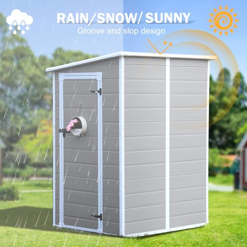 8x6x7 FT Resin Storage Shed, Waterproof Outdoor Storage Shed w/Floor, 2 Windows, Double Lockable Doors & Vents, Tool Shed for Patio Garden, Lawn, Backyard, Dove Grey
