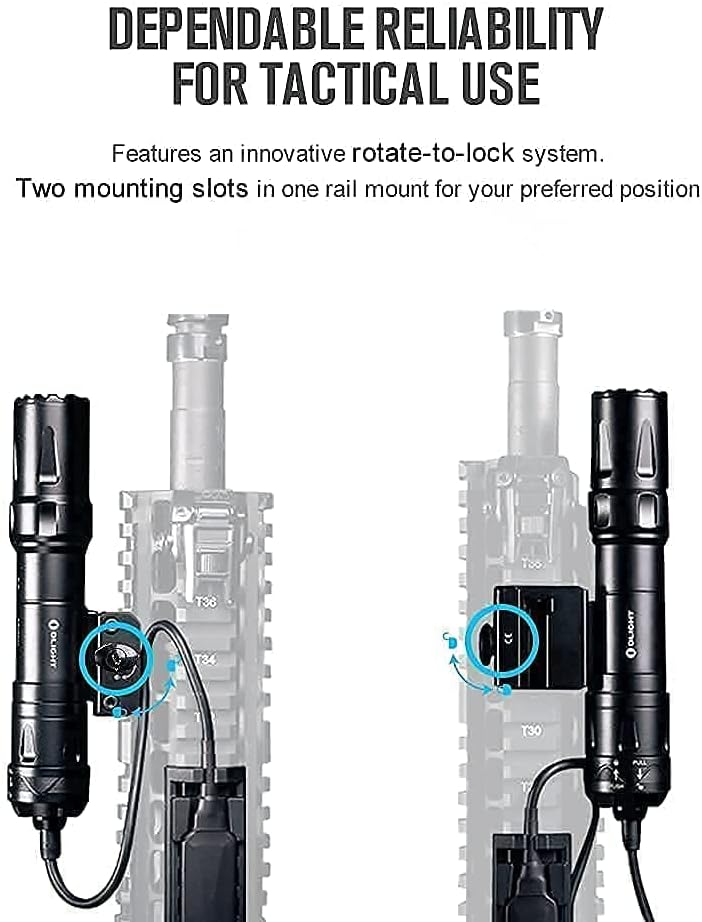 OLIGHT Odin 2000 Lumens Rechargeable Picatinny Rail Mounted Tactical Flashlight with Remote Pressure Switch, Bundled with MLOK Slide Rail Mount Rail Adapter for Odin Mini and Odin Tactical Light