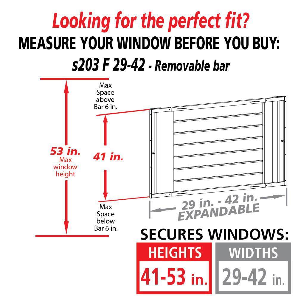 Removable 29 in. to 42 in. Adjustable Width 8-Bar Window Guard, White
