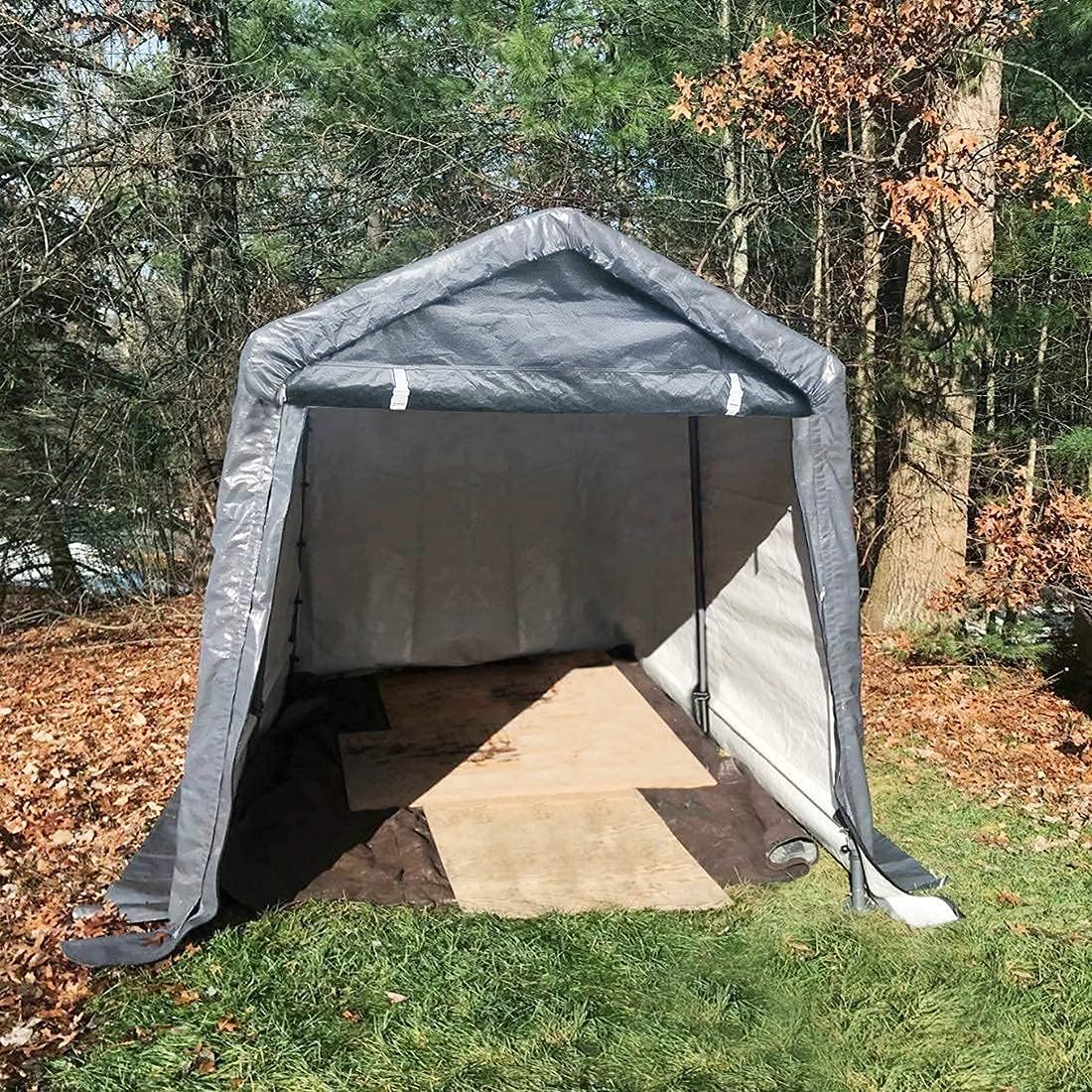 Quictent 7' x 12' Storage Shelter Storage Shed Heavy Duty Carport Outdoor Car Canopy-Grey