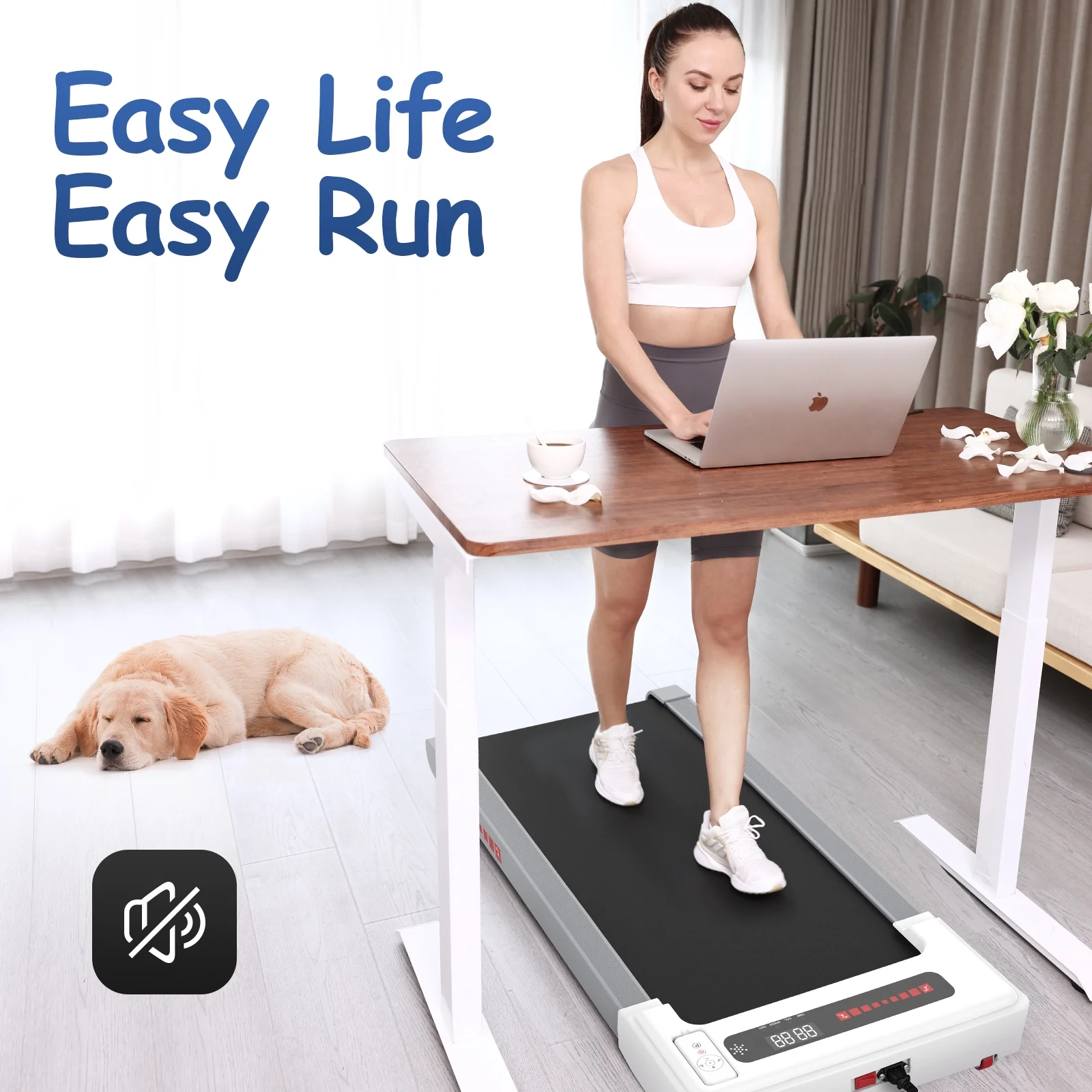 OBENSKY Walking Pad Treadmill Under Desk, White 2.25HP Portable Mini Treadmill w/ Remote Control